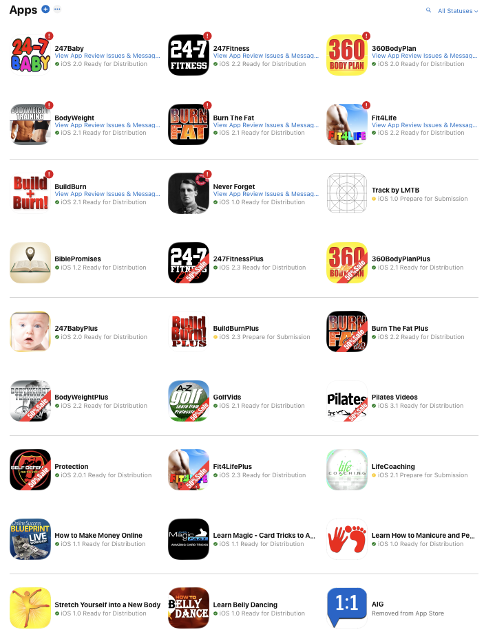 A screenshot of my Apps